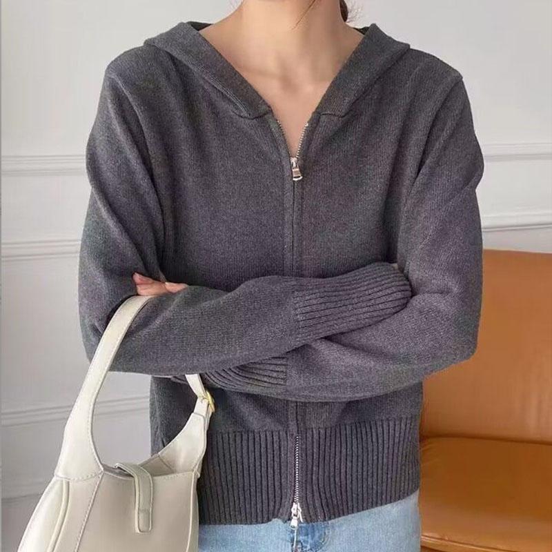 Jarní svetr svetr Dámské Design Sense 2023 Dlouhý rukáv S kapucí Pevný Dvojitý zip Pletený svetr Cardigan Dámský Top