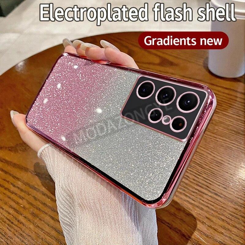For Samsung Galaxy S22 Ultra Case Electroplating Soft Glitter TPU Back Cover Samsung GalaxyS22 Ultra Phone Casing For Girl Woman