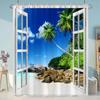 Simulation Window Beach Forest Outdoor Shower Curtain Tropical Seaside Landscape Bohemian Cloth Hanging Curtains Bathroom Decor