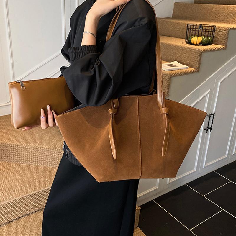 Light Luxury Brand Designer Wing Bag Frosted Suede Tote Bag Solid Color Versatile Large Capacity Women Storage Underarm Bags