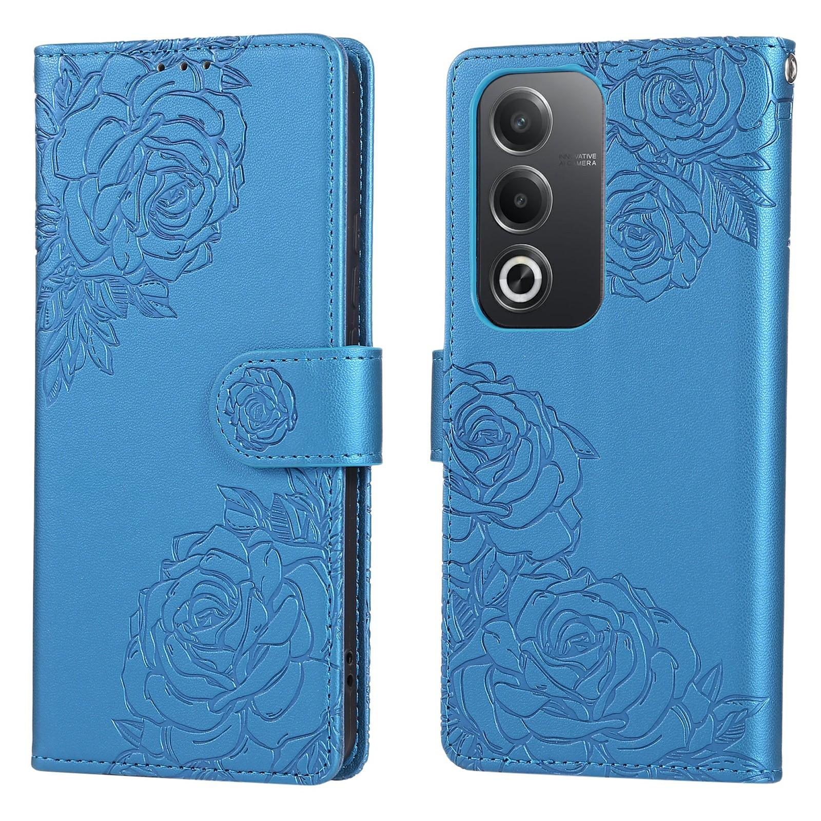 

For Oppo A3 Pro (India) 5G Case Rose Flower PU Leather Wallet Phone Cover with 3 Card Slot Blue