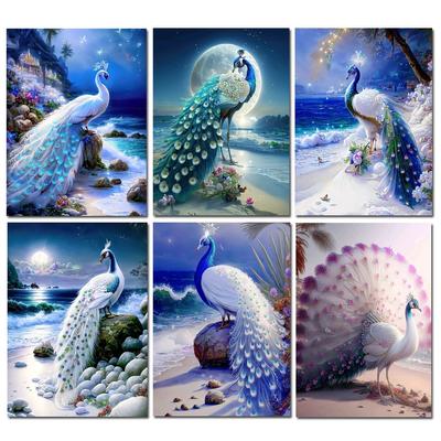 Diy 5d pintura diamante sonho seaside pavão diamante bordado animal ponto cruz broca completa resina decoração para casa arte manual