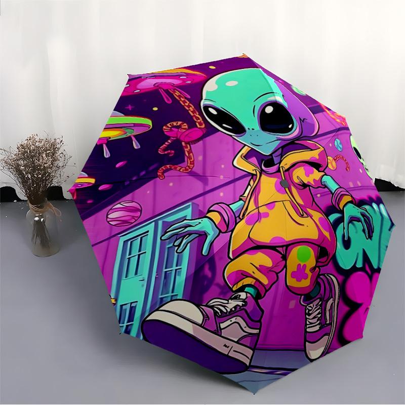 1pc UFO Alien Space Fashionable Automatic Opening/Closing Folding Umbrella with 8 Bones, Windproof Portable, Daily Use064