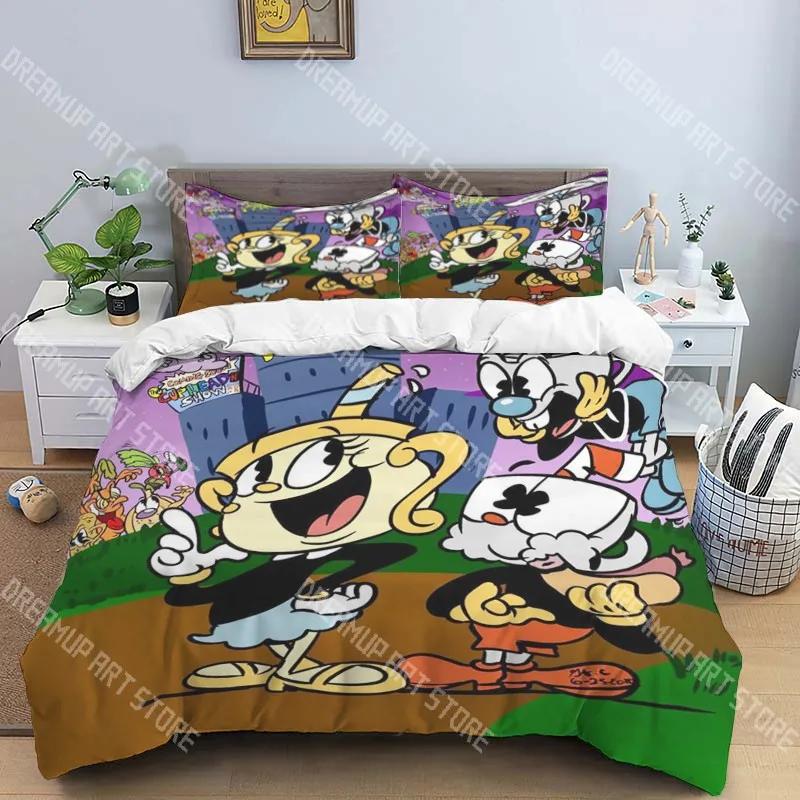 C-Cuphead Pop Music Bedding Three-piece Set Single Double Bed Adult Children Bedroom Duvet Cover Children Gift