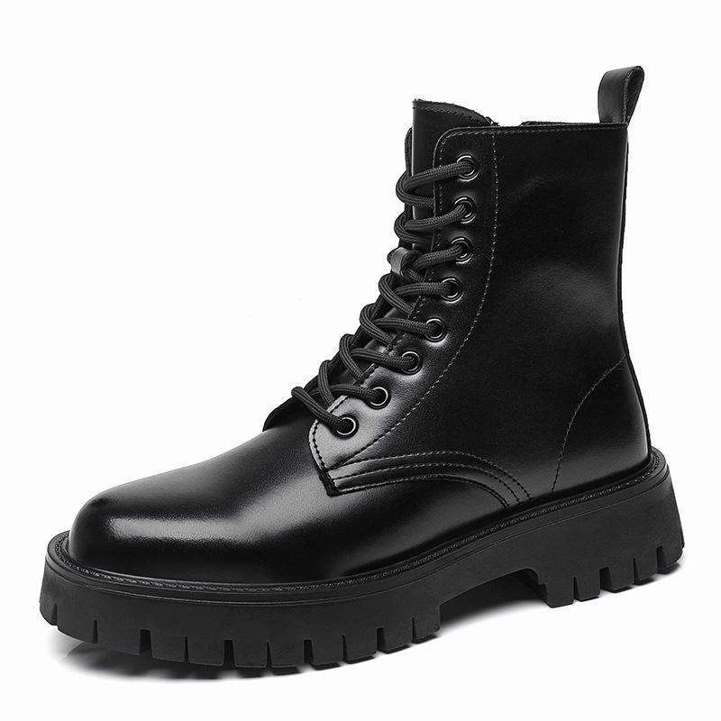 Long Martin Boots Men's British Style Black High-top Leather Shoes 2025 New Locomotive Boots Boys Leather Boots