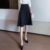 Petite Women's Black High-Waisted A-Line Pleated Mid-Length Skirt - Summer Professional Umbrella Style