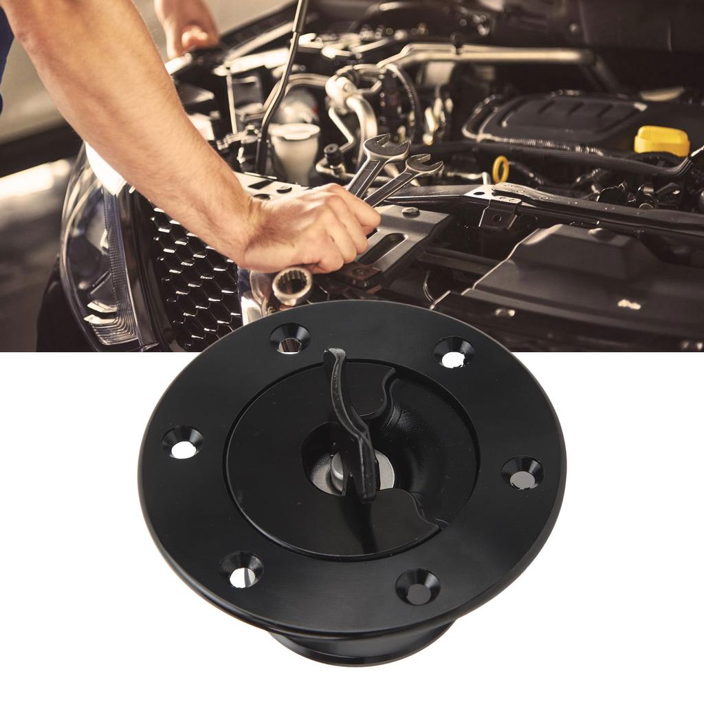 Fuel Cell Surge Tank Cap Billet Aluminum 39mm ID Flush Mounting 6 Bolts Open Type Black Universal for Car