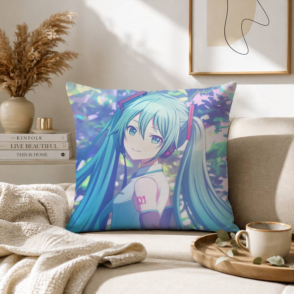 Anime MMIKU Various Sizes Square Pillow Case for Sofa Living Room Home Office Decor Protective Cover