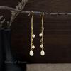 Chinese Freshwater Pearl Tassel Earrings with Blue Zircon - Elegant, Luxurious, Cool Aesthetic