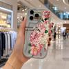 Vintage Stamp Peony Floral Hand Script Wavy Edge Phone Case For iPhone 17 16 15 14 13 12 11 8 7 Plus Pro Max Retro Cover