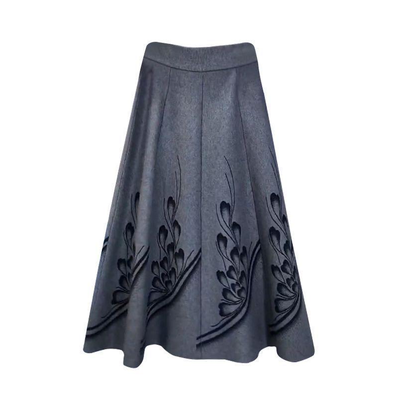 Ethnic Style Women's Knitted Skirt, Thick Printed Flared High-Waist Long Knitted A-Line Skirt