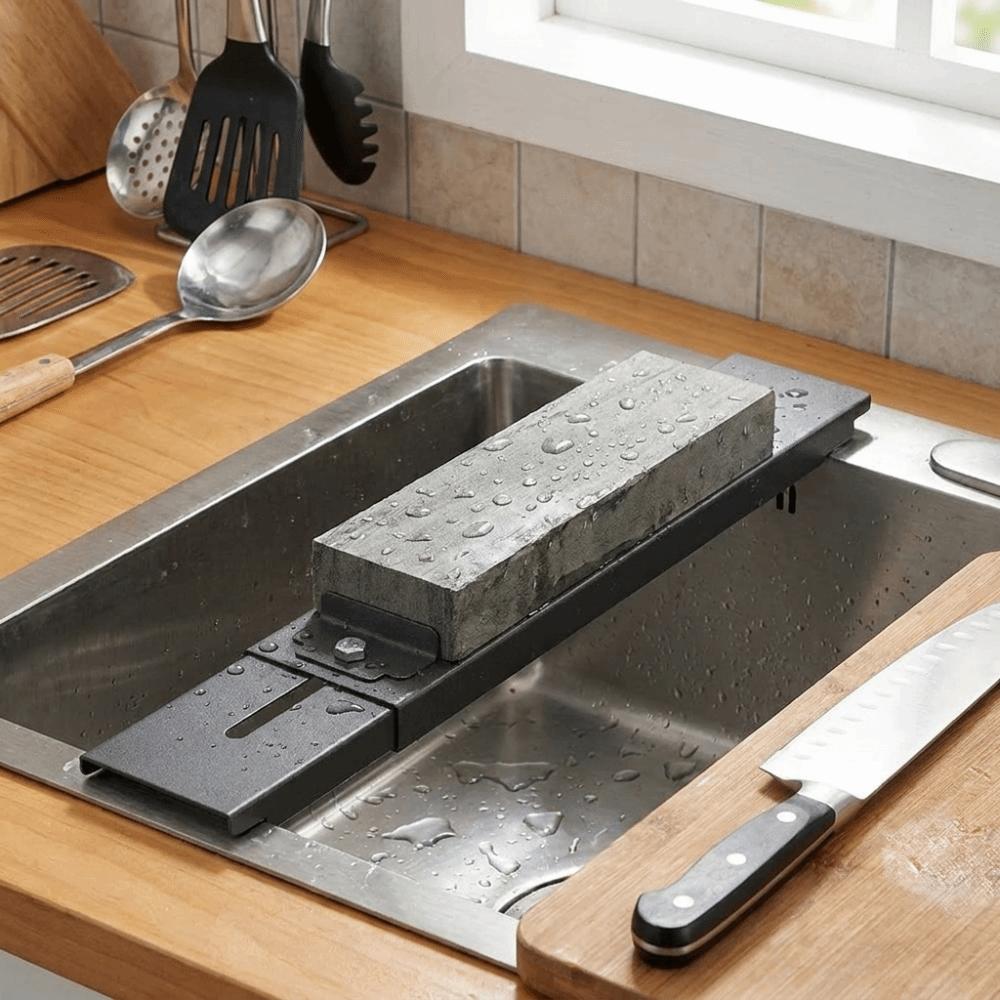 Retractable Sink Mounted Sharpener Stand Carbon Steel Whetstone Grinder Rack  Household