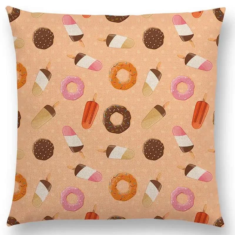 Colorful Prints Cushion Cover Chocolate Candy Donuts Pretty Ice Cream Pattern Color Party Sofa Throw Pillow Case Decor