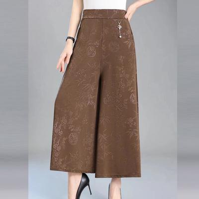 Summer Women's Thin and Fashionable Casual Wide Leg Pants for Middle-aged and Elderly Women Slimming High Waisted Elastic Loose Fitting Skirt Pants