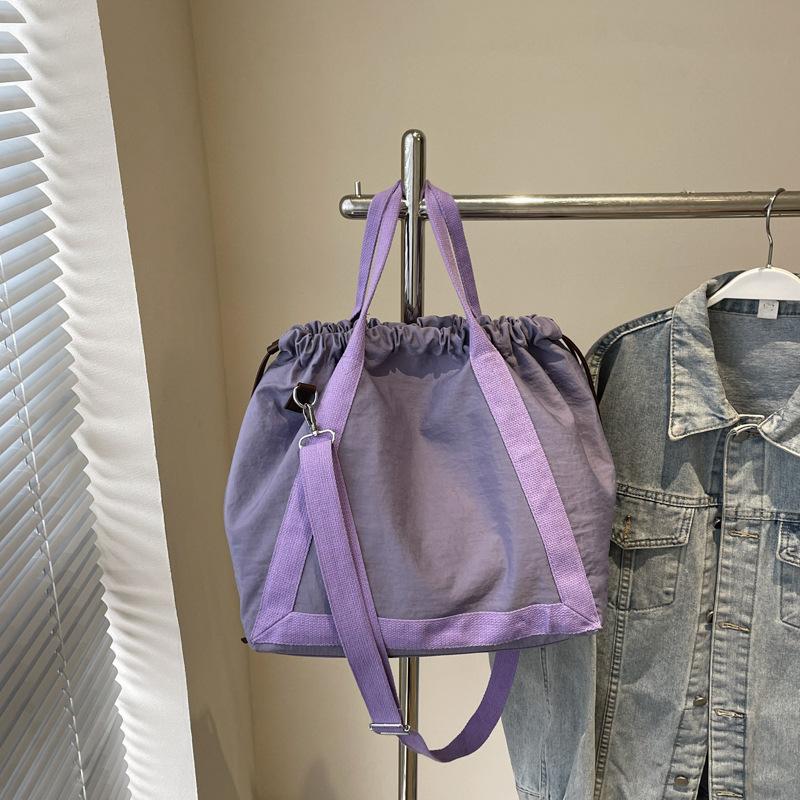 Large Capacity Bag Women's New Summer Casual Messenger Bag Portable Drawstring Folds Class Tote Bag