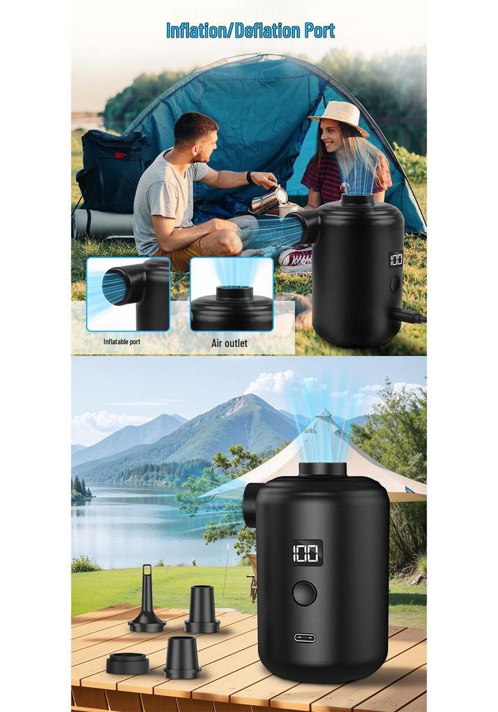 Portable Dual-Use Inflatable Air Pump with Digital Display for Camping