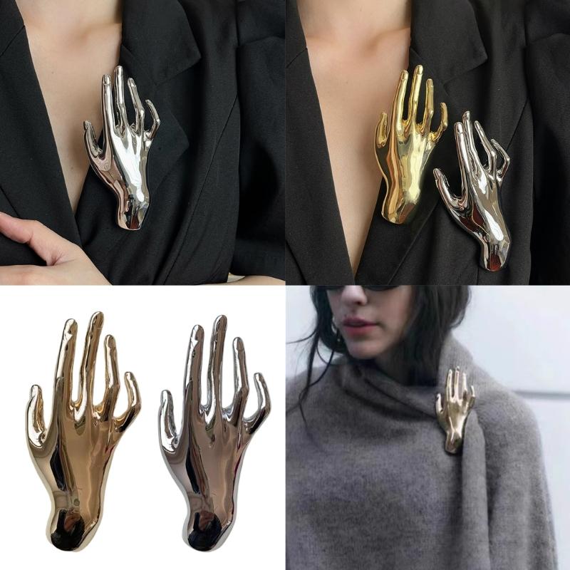 Unique Hand Gesture Brooch Adornment Creative Large Hand Shape Pin for Women Men Punk Party Brooches Pins Accessory