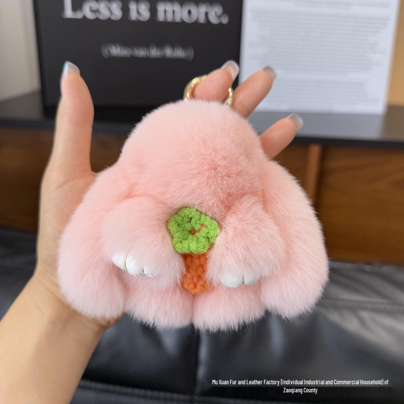 Rex Rabbit Fur Plush Toy Bag Keyring - Cute Handmade Rabbit Pendant