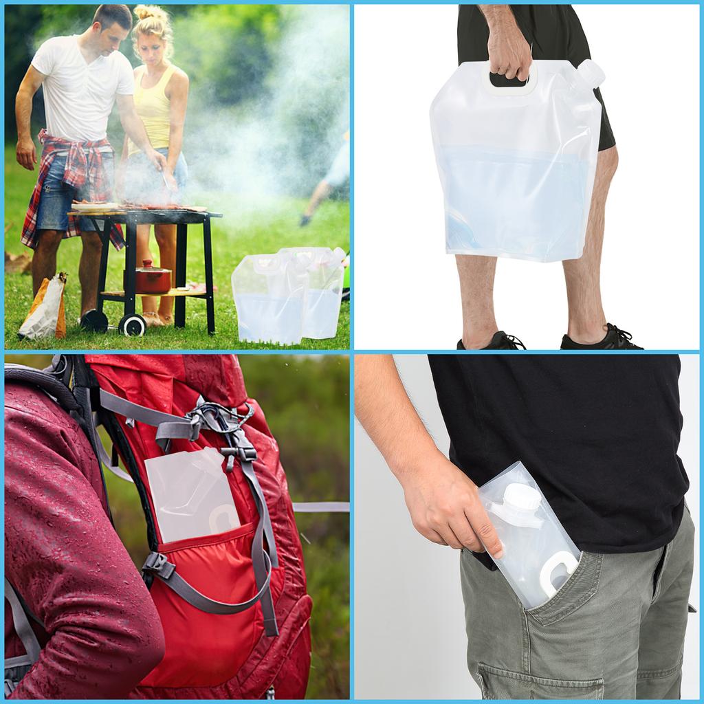 5L Portable Water Bag Reusable Foldable Emergency Water Canister With Lid + Handle For Camping Hiking Travel