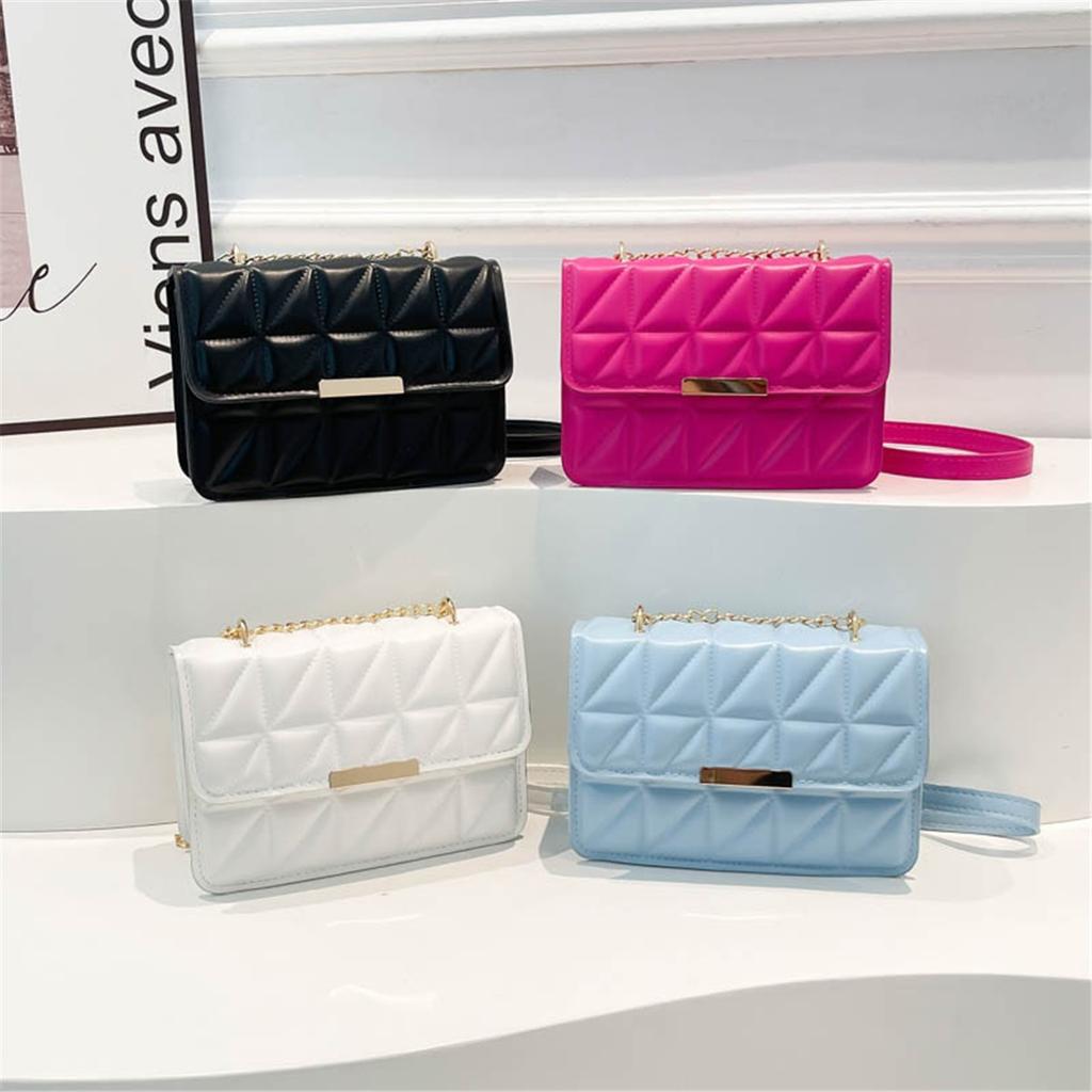 Simple Texture Indentation Diamond Lattice Embroidery Line Women's Single Shoulder Crossbody Handbag Small Square Bag