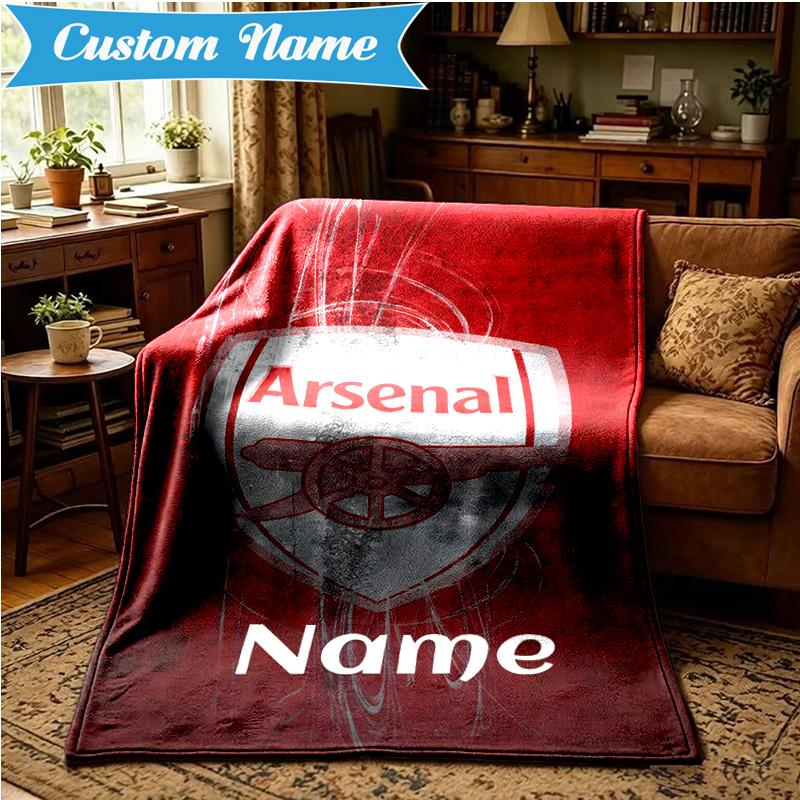 Custom Name Arse-nal Football Crest Blanket Lightweight Ideal Bedding Blanket Perfect for Travel, Camping, Living Rooms, Sofas, Christmas Gift