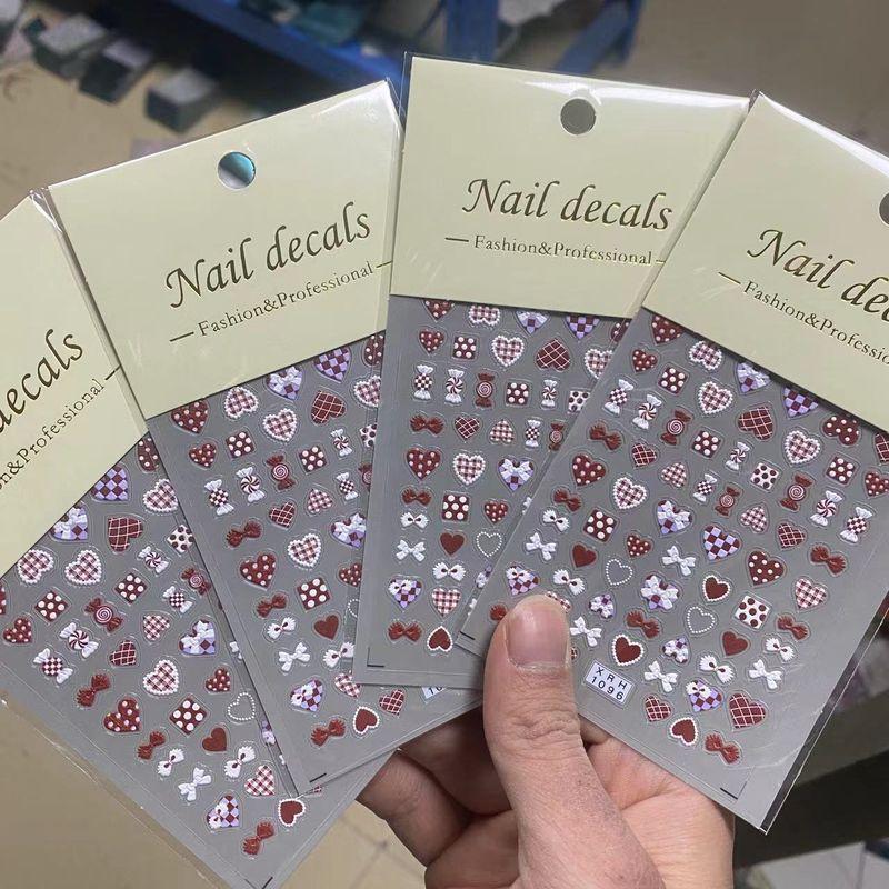 

Scottish Heart Candy New Arrival Relief Nail Stickers Red Series Love Heart Bow Tie Plaid Nail Stickers [Anaglyph Heart] #1096 Four