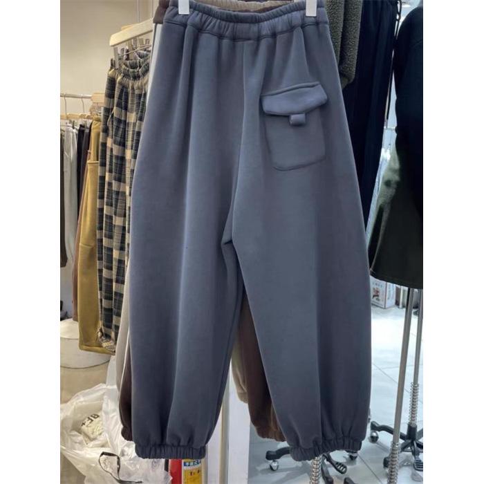 2025 Winter Women's European Loose Wide-Leg Thickened Plus Velvet Harem Sweatpants
