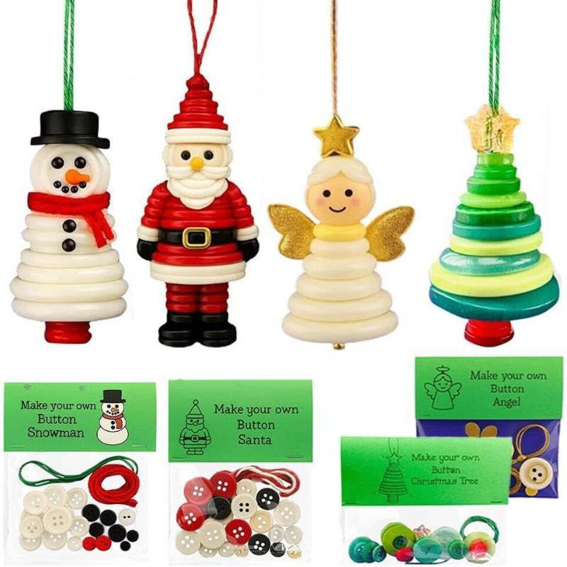 Christmas Crafts Ornament Kit Diy Xmas Colorful Button Hanging Ornaments For Holiday Party Supplies Decoration Gifts