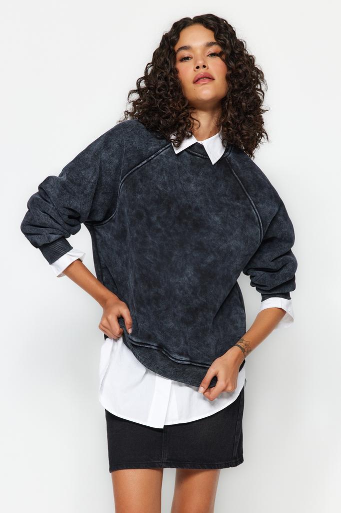Women's Fashion New Sweatshirt Mink Relaxed Comfortable Fit Basic Raglan Sleeve Crew Neck Knitted Sweatshirt
