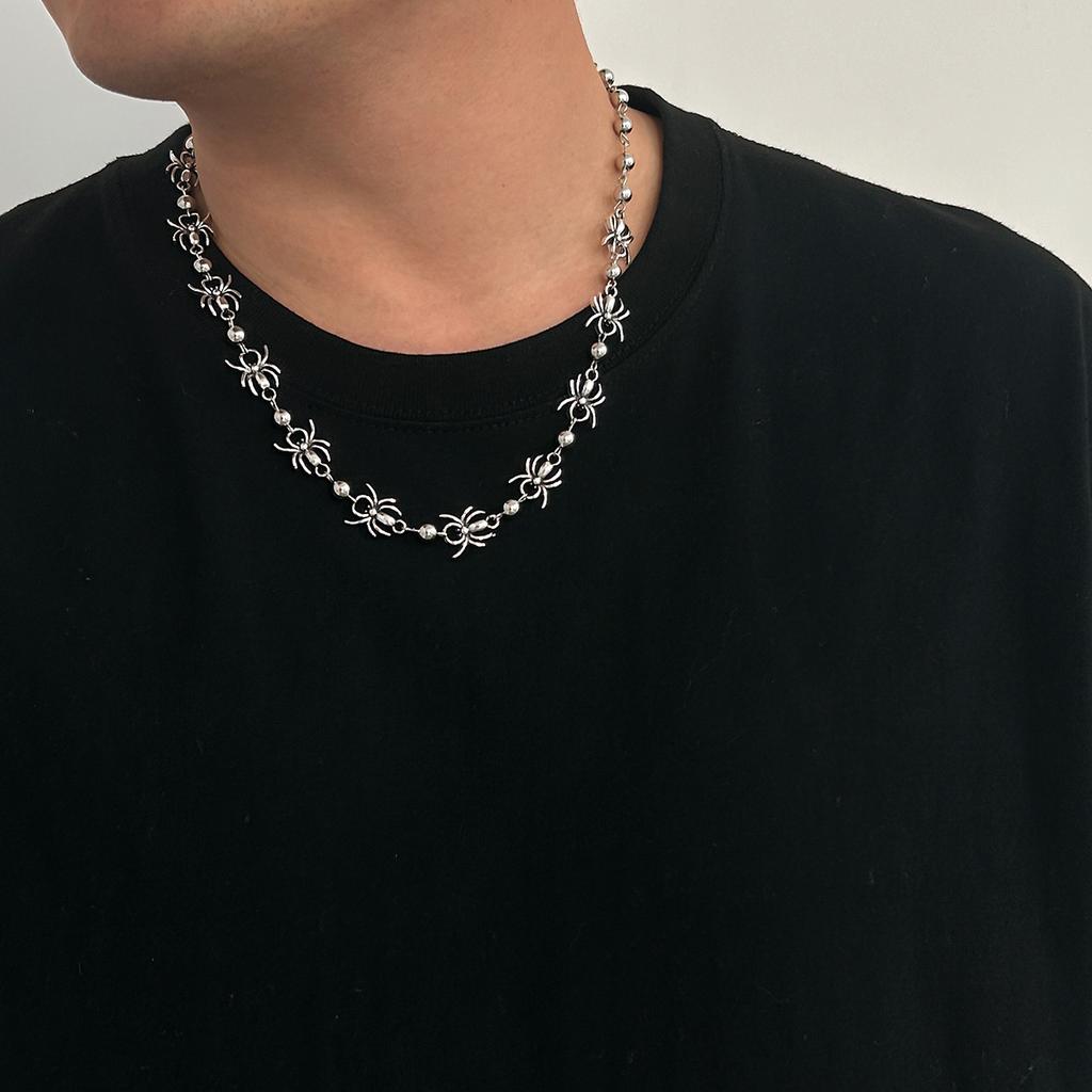 Personalizovaný náhrdelník s korálky pavouků pro muže, Trendy prémiový hip-hop niche řetízek hadí kosti pánské šperky