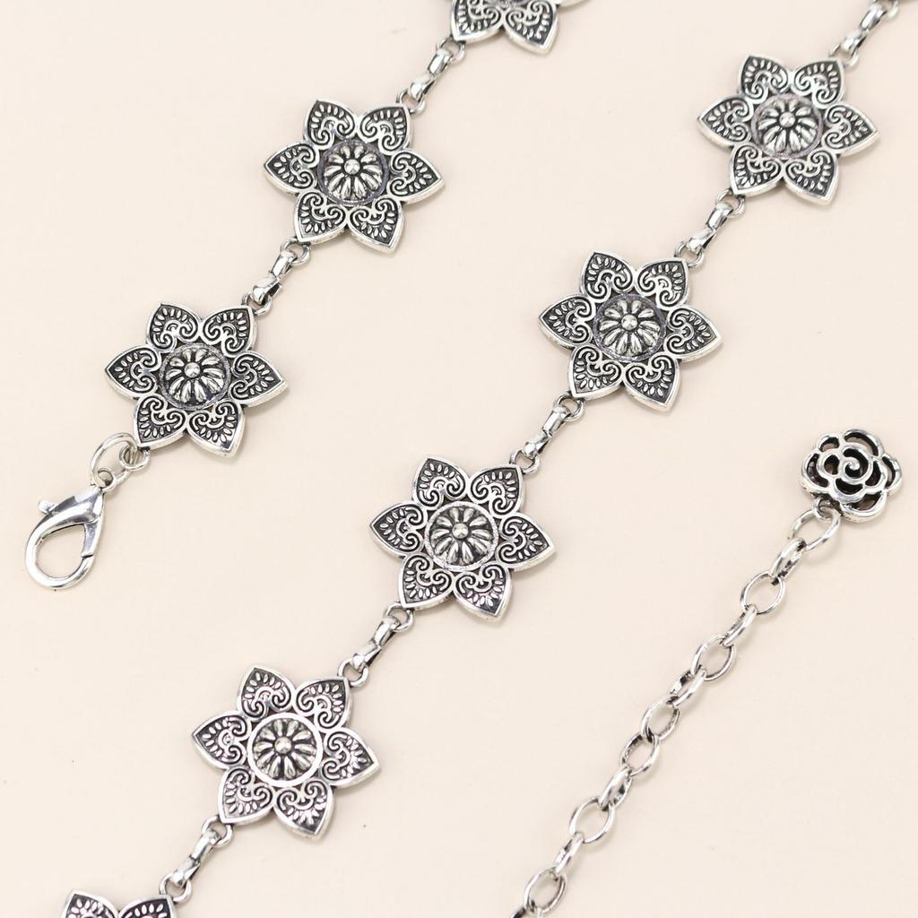 Waist Chain Women'S High Sense Women'S Retro Silver Flower Summer With Skirt Metal Chain Belt Chain