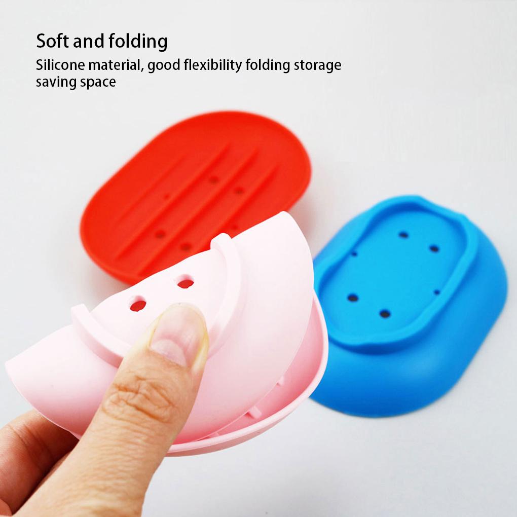 Silicone Bathroom Soap Dish Plate Holder Sponge Tray Case Water Draining Anti-skidding Shower Hiking Kitchen Washroom