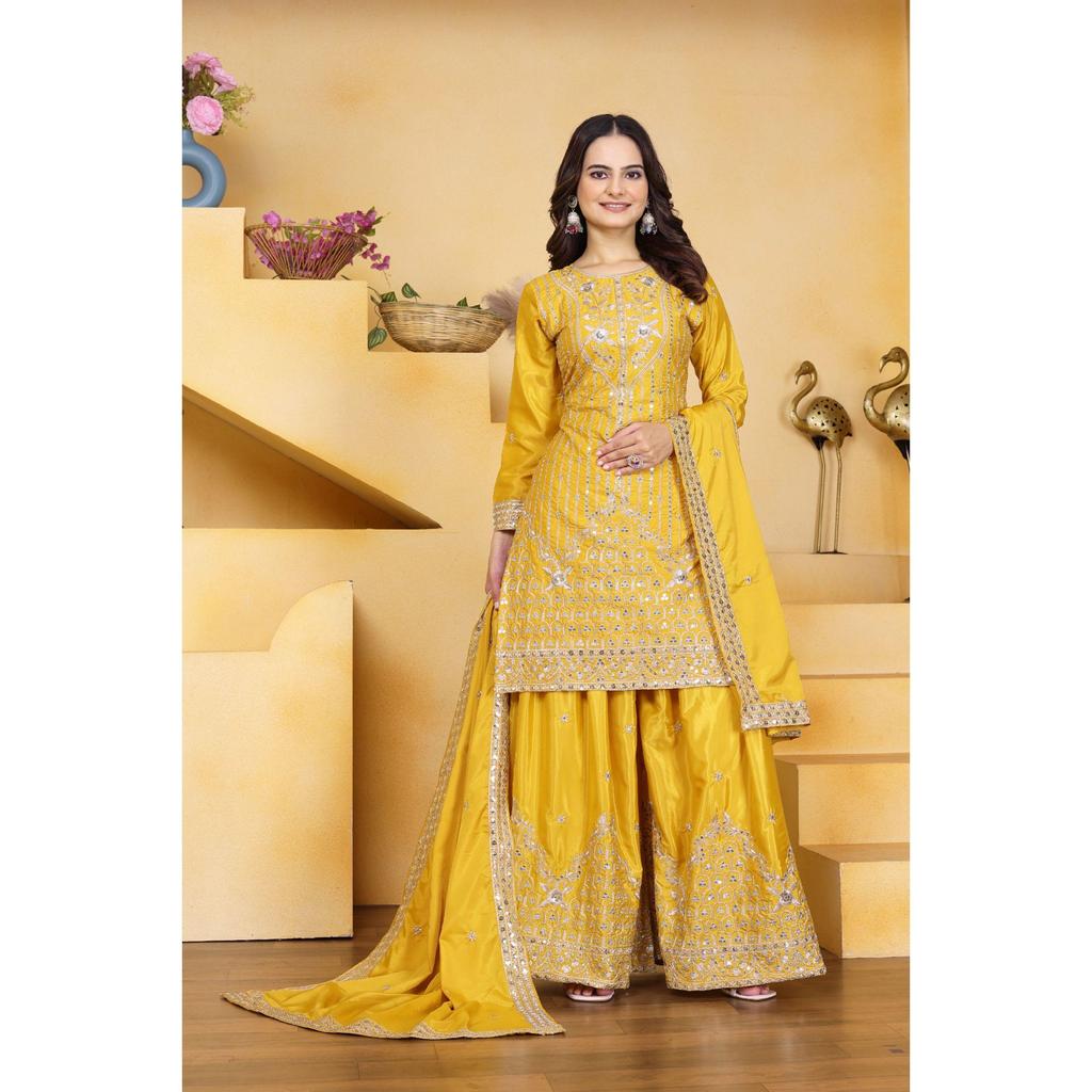 Presenting  New Designer Embroidered Natural Crep Sharara Suit With Sequence Embroidered Work