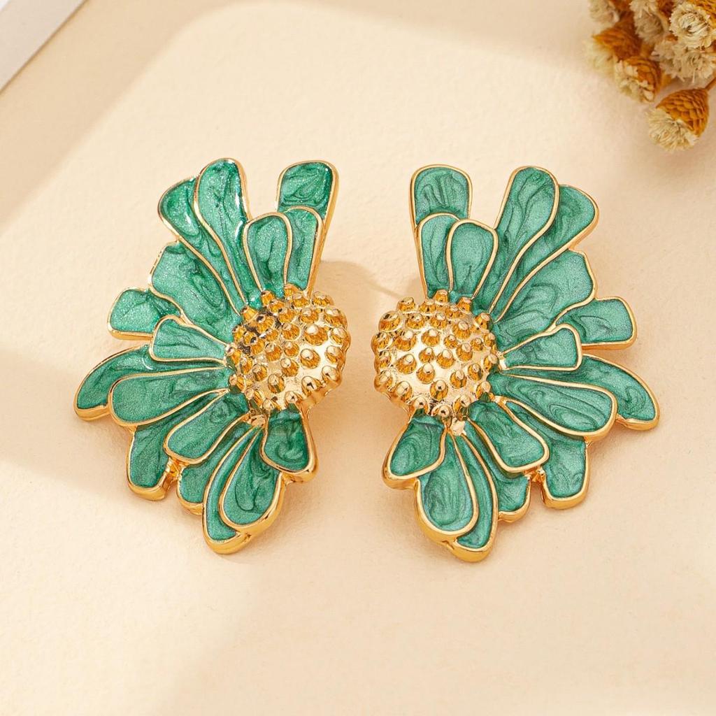 Alloy Enamel Floral Earrings - European & American Fashion Trend, Simple Fresh Flower Studs.