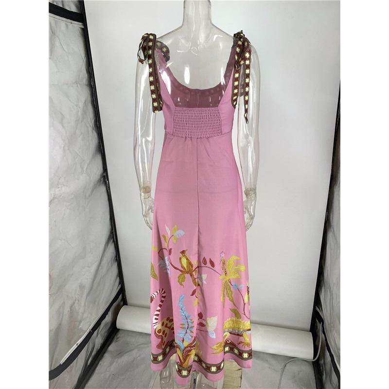 Rochie Maxi cu Bretele Legate la Umeri pentru Femei, Imprimeu Floral, Talie Empire, Rochie de Soare pentru Vacanță de Vară pe Plajă