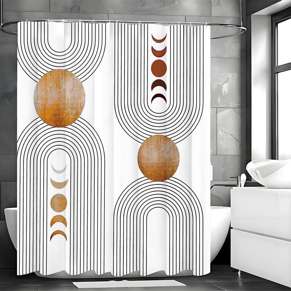 Mid-Century Modern Böhmisk Abstrakt Båge, Enkel, Beige, Minimalistisk Duschdraperi, Dekorativt Duschdraperi för Badrum, Vattentä