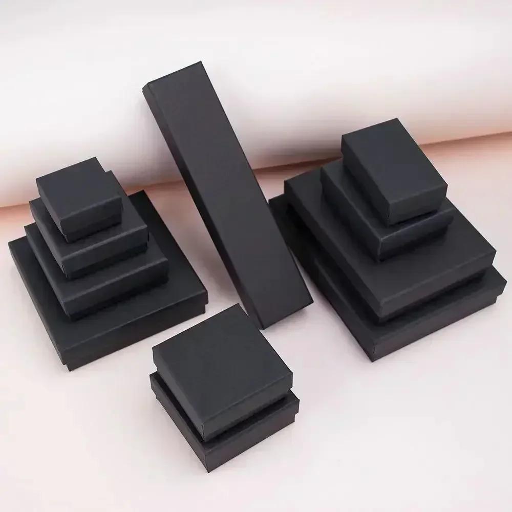 10pcs Jewelry Small Packaging Box Thickened Black Kraft Paper Ring Earring Bracelet Necklace Packaging Box with Interior Sponge