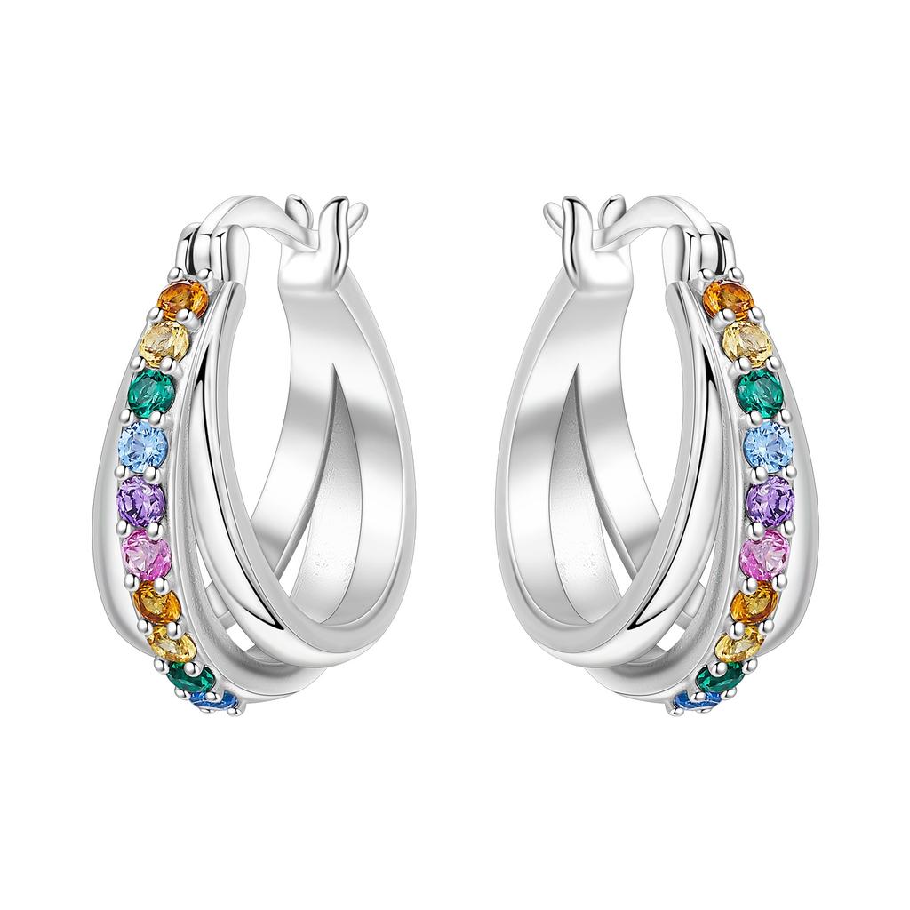 Exquisite Colorful Zircon Hoop Earrings for Women Copper Silver Plated Earrings Jewelry for Wedding Engagement Party