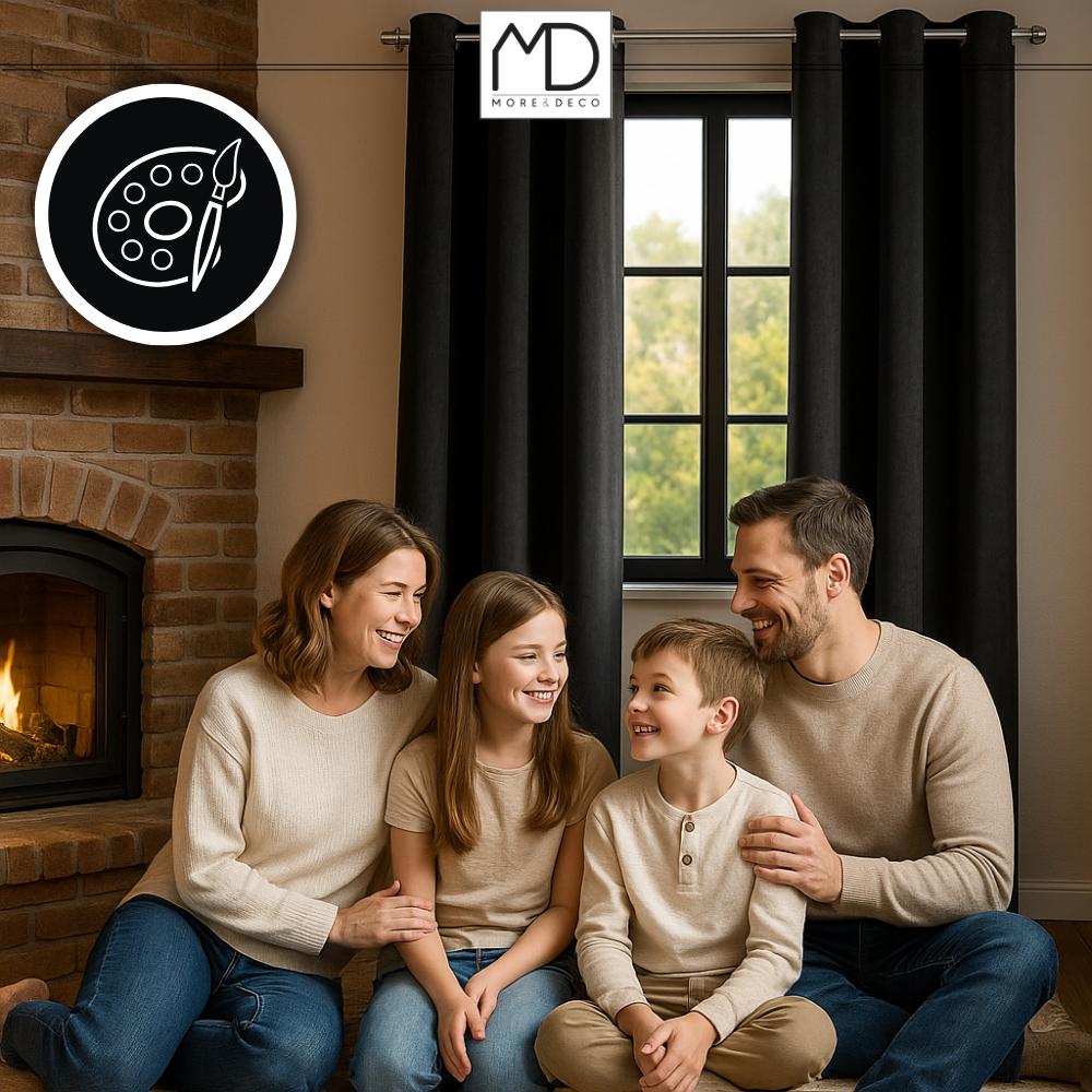 Velvet curtain with eyelets - black