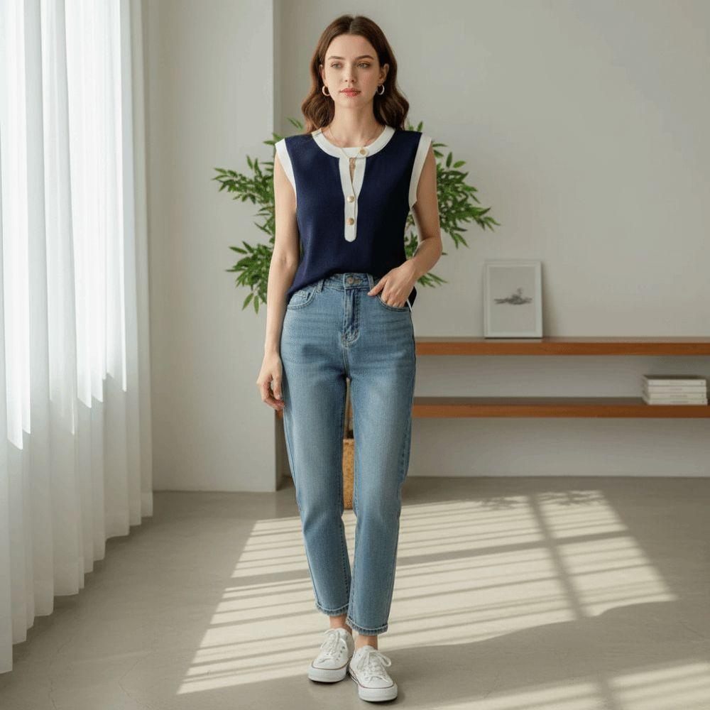 Slim Fit Women Vest Hollow Out Sleeveless Vest Fashion Button Up Top Women