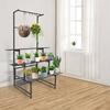 3 Tier Tall Plant Stand with Hanging Rods, 100cm Multi-Level Flower Shelf, Sturdy Metal Plant Holder for Indoor Outdoor Garden