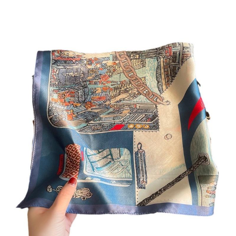 Spring new ship printed silk scarf women's high-grade mulberry silk small square scarf decorative scarf gift