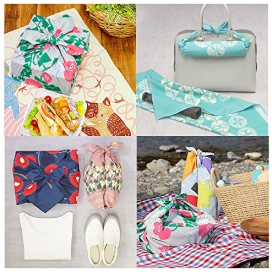 Musubi Furoshiki Aqua Cat and Yarn 70cm, Drop, Design, Yellow, 70cm, Polyester, Water-Repellent