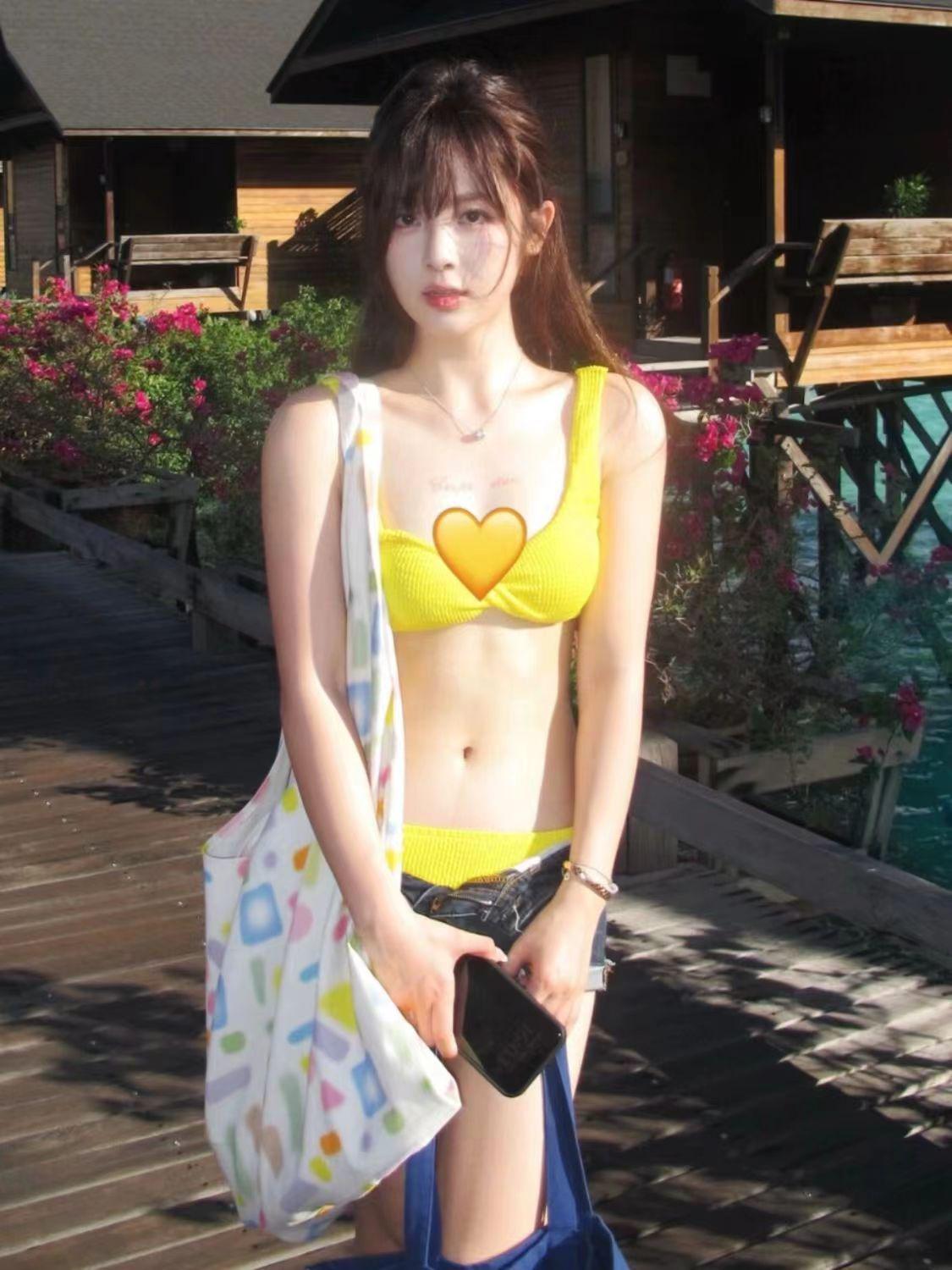 

Японское и корейское бикини конфетных цветов: Милый комплект из двух частей для отпуска на горячих источниках L жёлтый