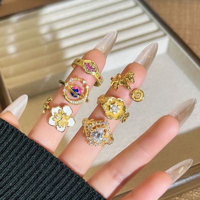 2026 Japanese Symphony Universe Personality Light Luxury Geometric Flower Ring Women's Horse Rich Simple Temperament Ring