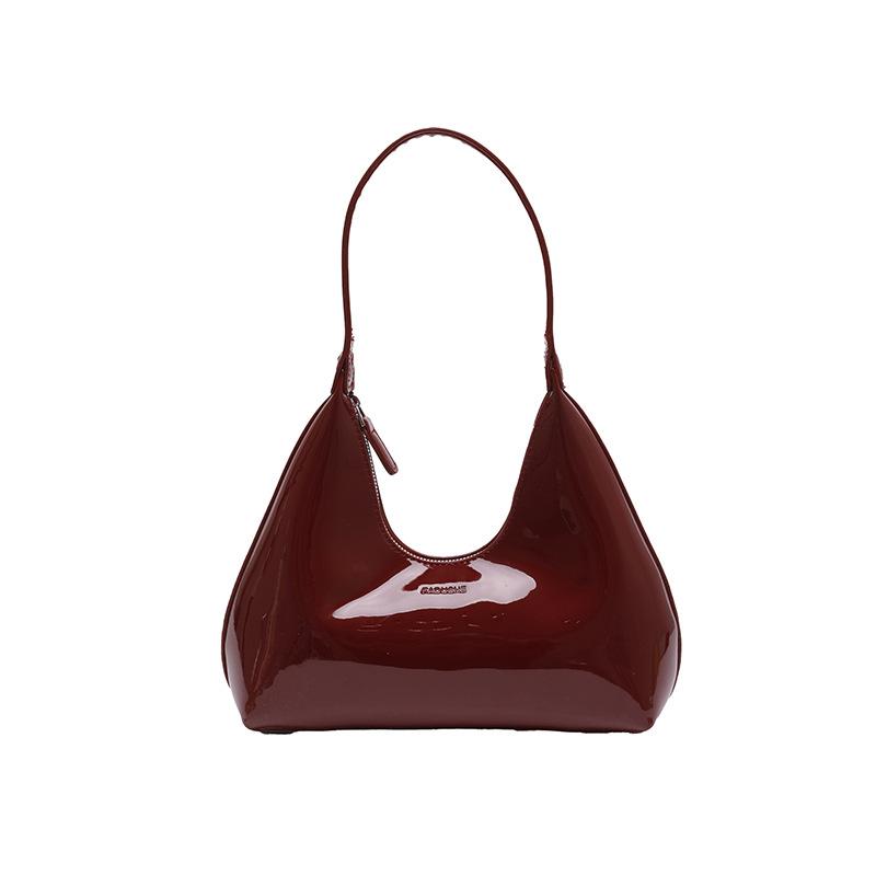 New women's bag, French niche patent leather bag.