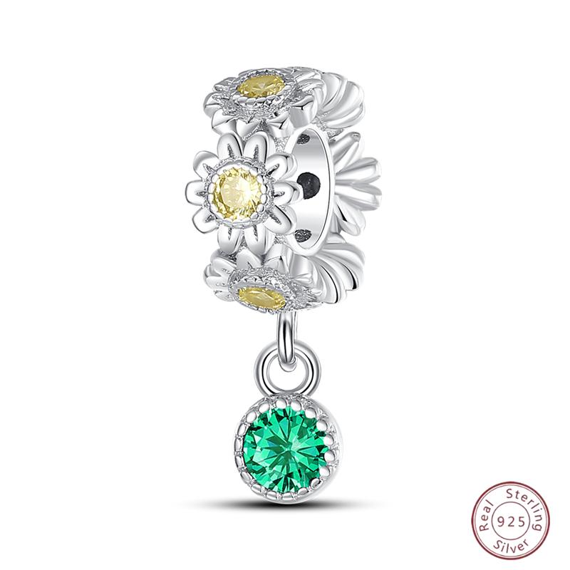 Copper Beaded Pendant Shiny Zirconia Sunflower Flower Original 3Mm Bracelet Women Fine Jewelry