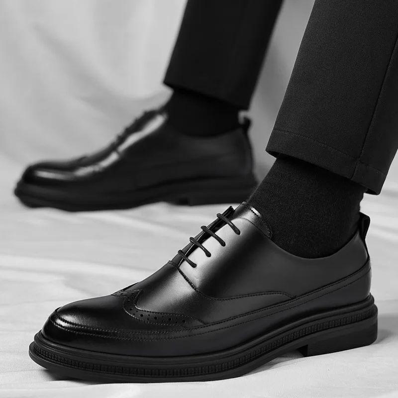 Men's Business Formal Casual Leather Shoes Autumn Men's Outdoor Casual Thick-soled 6CM Fashionable Leather Shoes Size 37-44