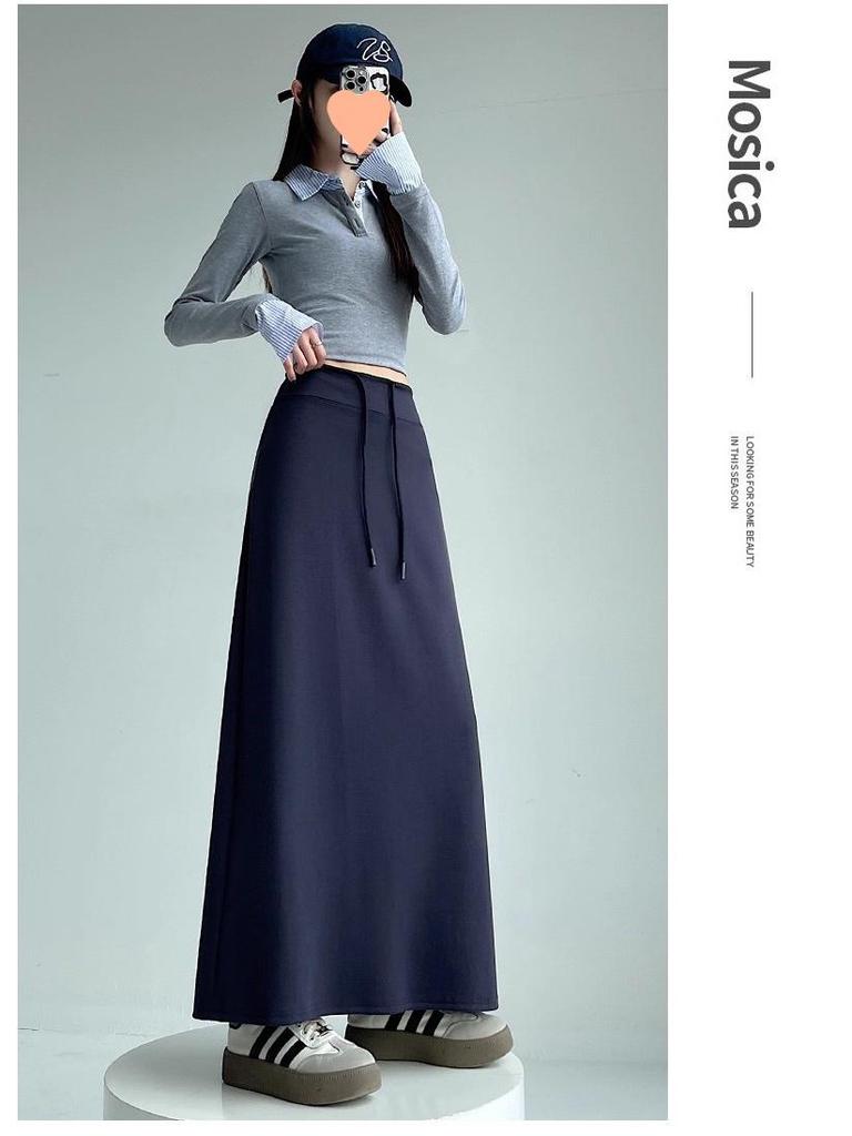 Women's Grey High-Waisted Drawstring Sports Skirt: 2025 Autumn/Winter Casual Loose Straight-Leg Half-Length.