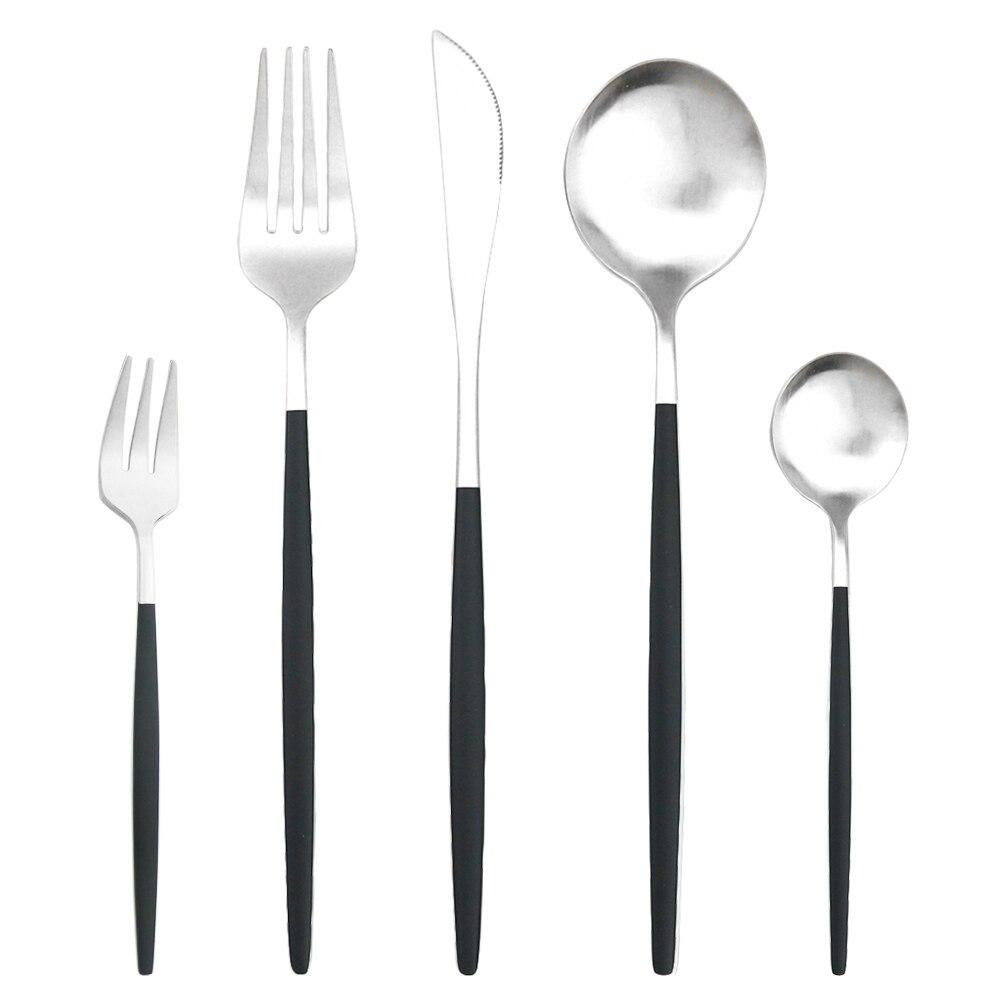 5Pcs Gold Dinnerware Cutlery Set Knife Cake Fork Tea Spoon Dinner Tableware Stainless Steel Flatware Home Kitchen Silverware Set